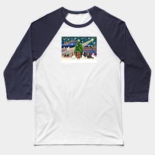 "Christmas Magic" with Four Cavalier King Charles Spaniels Baseball T-Shirt